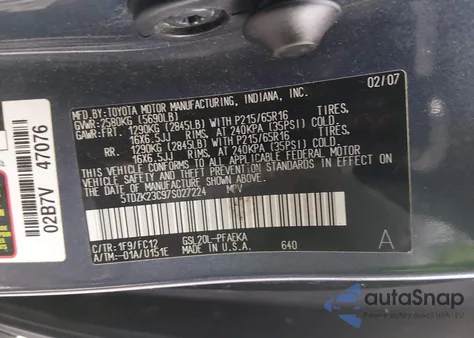2007 Toyota Sienna Le from USA, damaged, VIN 5TDZK23C97S027224